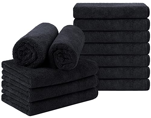Orighty 12 Pack Microfiber Salon Towels - Black, 16 x 29 Inches, Soft & Absorbent
