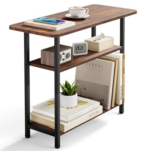 3-Tier Industrial End Table, Narrow Nightstand for Small Spaces