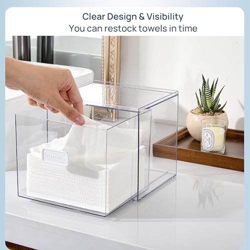 Vtopmart Disposable Facial Towels Holder - Clear Acrylic Storage Drawer for XL Towels, Model 1