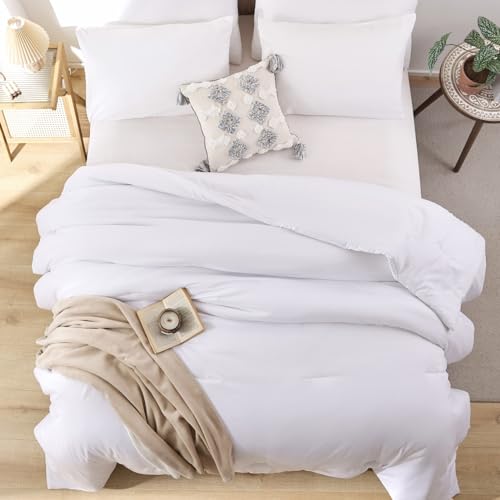 ROSGONIA Full Size White Boho Comforter Set - 3 Piece Lightweight Bedding Set