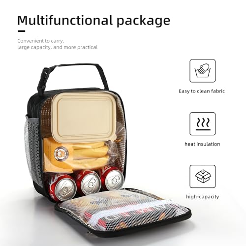 Insulated Lunch Bag for Men and Women, Large Thermal Lunchbox, Black