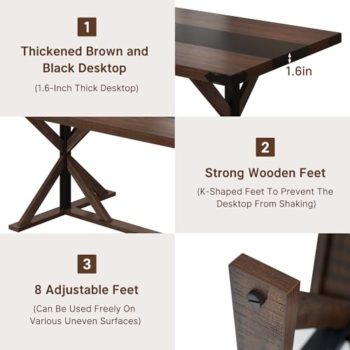 71-Inch Rectangular Farmhouse Dining Table for 6, Modern Wood Kitchen Table