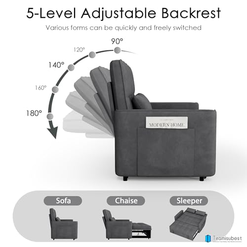 54-Inch Velvet Sleeper Sofa Bed, Convertible Pull-Out Loveseat with Pockets