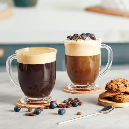 Set of 4 Glass Coffee Mugs 15 Oz with Handles for Hot Beverages