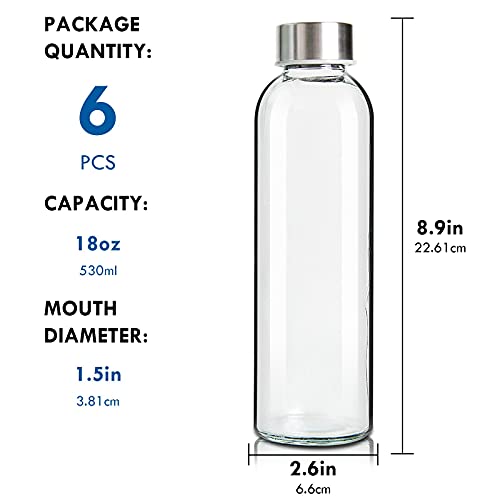 18 oz Glass Juice Bottles with Lids and Sleeves, 6 Pack