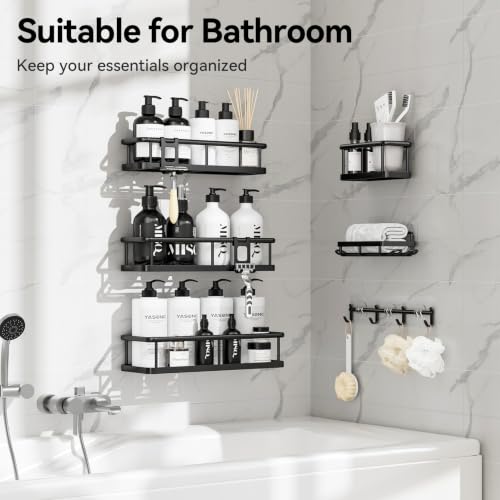 YASONIC Adhesive Shower Caddy 6 Pack, Rustproof Stainless Steel Organizer