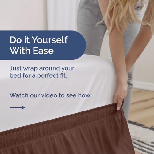 Twin Size Wrap Around Bed Skirt and 2 Pillowcase Set, 15-Inch Drop, Brown