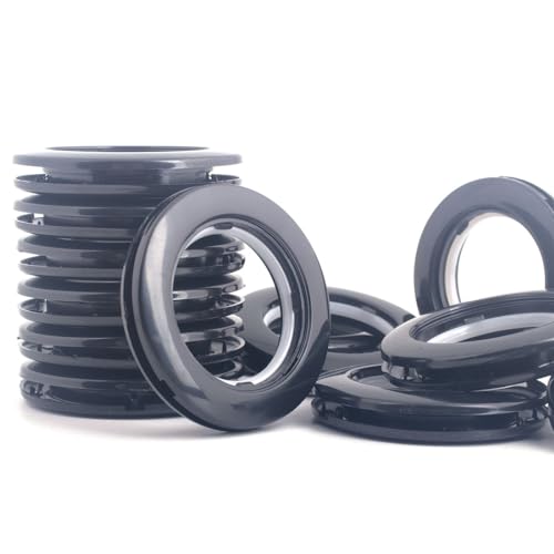 42-Pack 40mm Plastic Curtain Grommets - Low Noise Eyelet Rings, Black