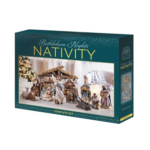 12-Piece Christmas Nativity Scene Set with Creche, Hand-Painted Resin Figurines