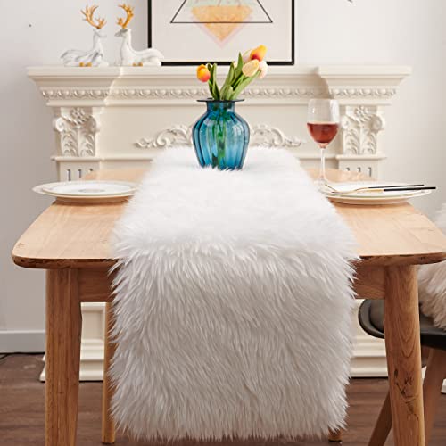 11.8x47.2 Inch Faux White Fur Table Runner for Christmas Decor - MeiSan