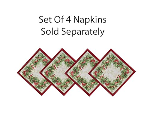 Newbridge Holly Ribbon Traditions 17" x 17" Set of 4 Bordered Fabric Napkins
