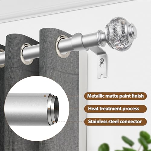 Adjustable Silver Curtain Rod with Crystal Finials, 32 to 58 Inch