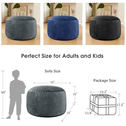 3ft Memory Sponge Bean Bag Chair - Grey Soft Microfiber Lounge Sofa