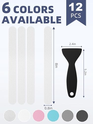 12-Piece Non-Slip Bathtub Safety Treads with Scraper, Clear Adhesive Strips