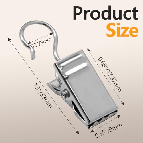 Litoexpe 60 Pcs Silver Curtain Clips Hooks - Durable Non-Slip Fabric & Light String Holders
