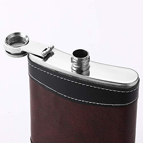 Premium 8oz Stainless Steel Hip Flask with Leather Wrap & Funnel - Leak-Proof, Gift Boxed