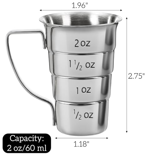 ELFULLY 4-Piece Stainless Steel 2oz Cocktail Jiggers with Handle – Bar & Bartending Tools
