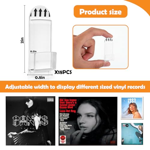 18-Pack Clear Acrylic Vinyl Record Wall Mounts - Self-Adhesive Display Shelf