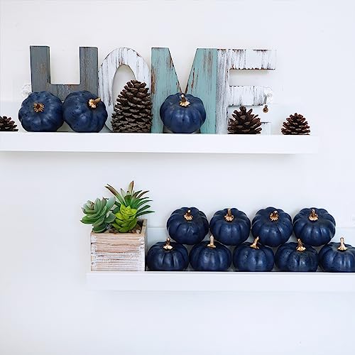 12 Pcs Small Navy Blue Artificial Foam Pumpkins for Fall Home Decor