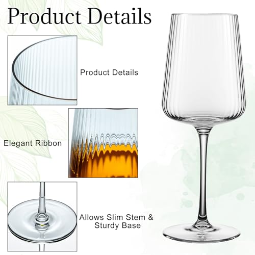 Qinyoung Set of 6 Modern Crystal Ribbed Wine Glasses 17oz for Red White Champagne