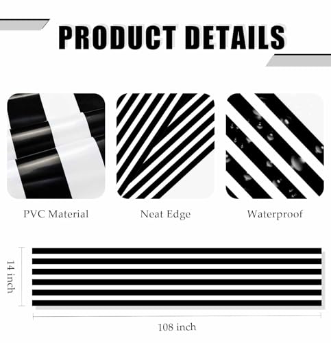 AVXINSOK Black and White Striped Plastic Disposable Table Runner - 6 Pack, 14x108 Inches