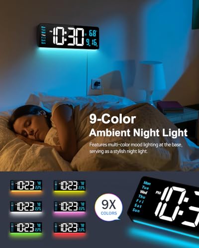 16-Inch Large LED Digital Wall Clock with Ambient Night Light and Remote