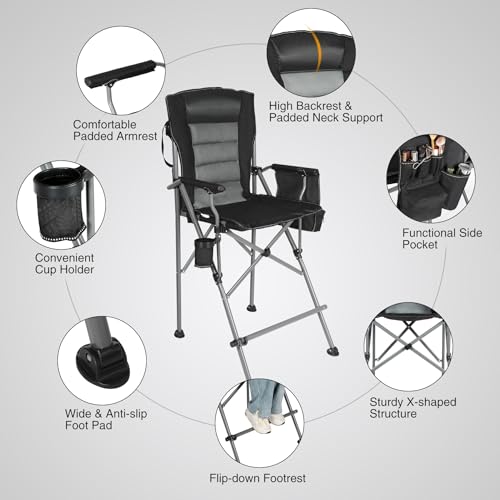 Extra Tall Folding Director Chair with Footrest, Portable Bar Height Seat