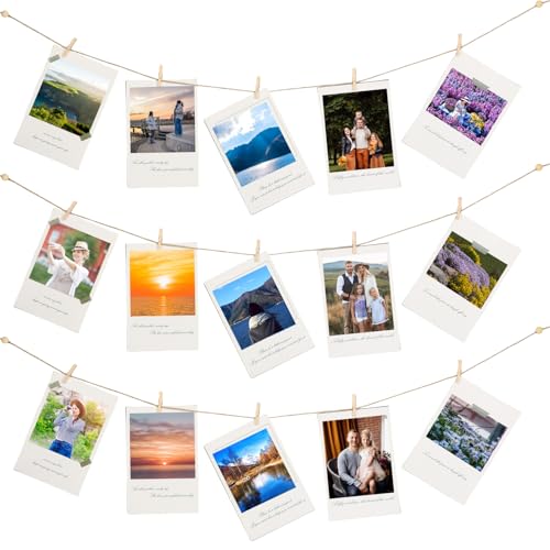 100 Pcs Mini Wooden Clothespins with Jute Twine for Photo Hanging Display
