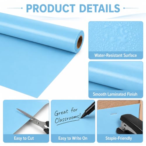Light Blue Bulletin Board Paper Roll, 16" x 20ft Waterproof Fabric Backdrop