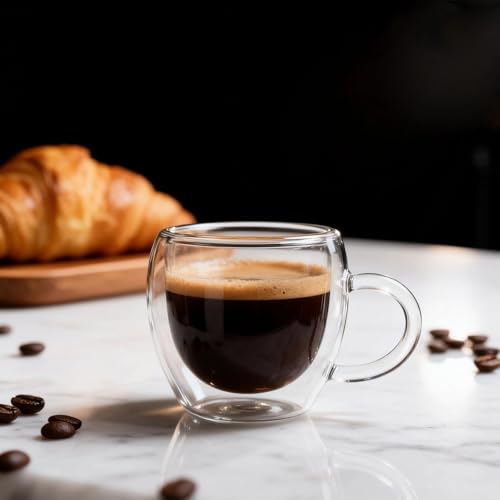 Glenkach 2.5oz Espresso Cups Set of 4 Double Wall Insulated Glass Mugs