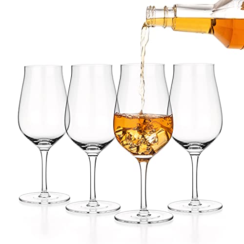 LUXBE Set of 4 Crystal Brandy & Cognac Glasses 10oz Tulip Snifter Handcrafted Lead-Free Spirits Drinkware