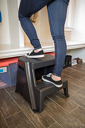 2-Step Plastic Stool, 300 lb Capacity Lightweight Step Stool, Black