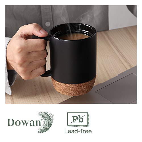 DOWAN Matte Grey 15 oz Coffee Mug Set of 2 with Cork Bottom & Spill-Proof Lid