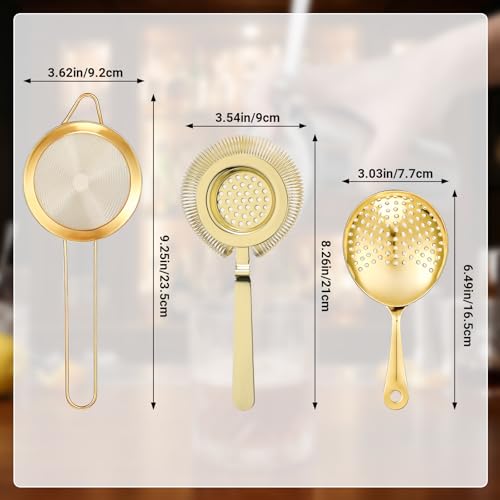 AIZOE Gold Cocktail Strainer Set - 3 Pcs Bar Tools for Drinks & Bartending