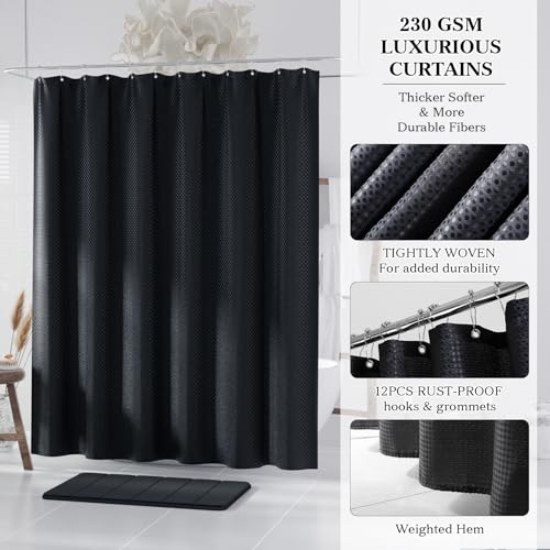 25-Piece Black Bathroom Accessory Set with Trash Can and Shower Curtain