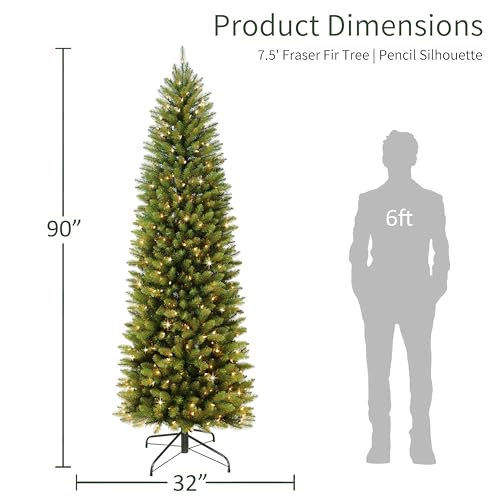 7.5ft Pre-Lit Fraser Fir Pencil Christmas Tree with 350 Clear Lights