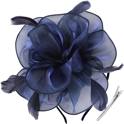 Fascinator Hat with Feathers and Ribbons for Tea Party Headband and Clip