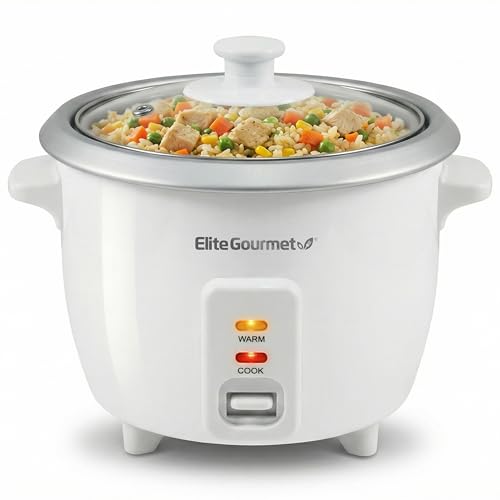 Electric Rice Cooker with Keep Warm & Removable Pot, 6-Cup Cooked, White