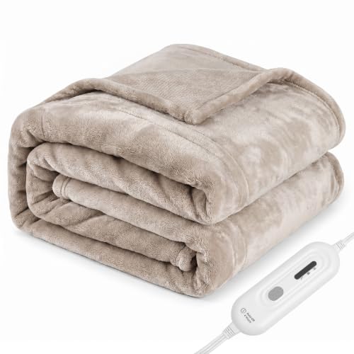 Electric Heated Blanket Throw - Ultra Soft Flannel, 3 Heat Settings, Auto Off, Machine Washable, 50" x 60"