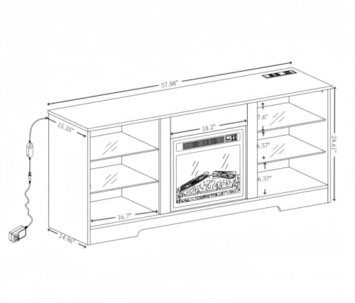 Fireplace TV Stand for 65 Inch TVs with LED Lights and Power Outlets