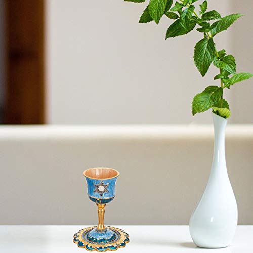 Enamel Kiddush Cup Set with Tray - 5-Inch Star of David Goblet