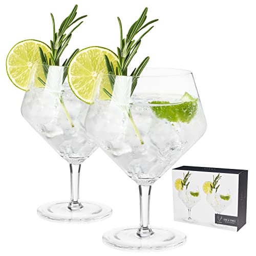 Viski Raye Set of 2 Angled Crystal Gin & Tonic Glasses 14oz - Premium Cocktailware