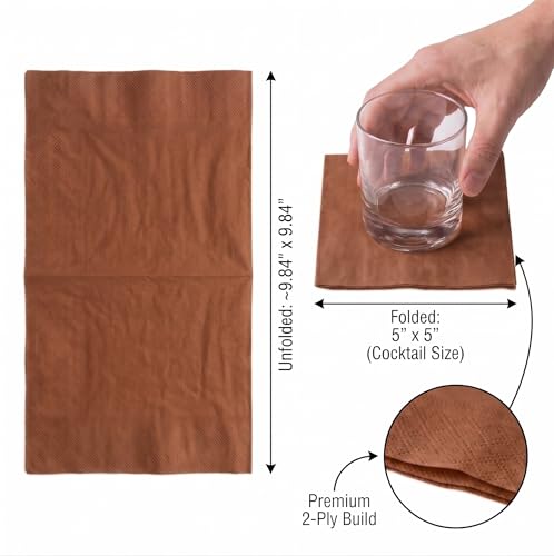 COSINIA Gradient Brown Cocktail Napkins 120 Pcs - 2-Ply Disposable Party Paper