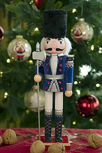Blue Guard 12-Inch Traditional Wooden Nutcracker - Festive Christmas Decor by Clever Creations