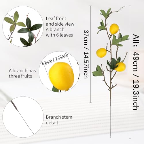 Artificial Yellow Lemon Branches - 5PCS Faux Fruit Decor 19.3"