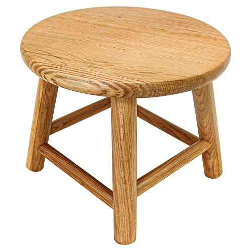 9-Inch Round Solid Oak Wood Step Stool for Kitchen and Home