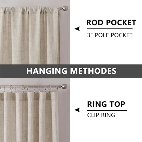 Short Linen Tier Curtains - Rod Pocket Light Filtering, 30x24 In, Set of 2