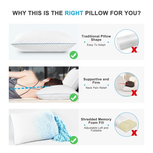 Cooling Shredded Memory Foam Bed Pillows, Queen Size, Set of 2