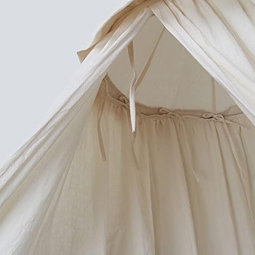 Kids Soft Cotton Bed Canopy with Frills - Hanging Reading Nook Tent (Beige)