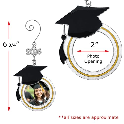 BANBERRY DESIGNS 2-Pack Graduation Photo Ornaments with Dated Charms, 3-Inch Personalized Keepsakes for 2026 & 2027 Graduation Gifts
